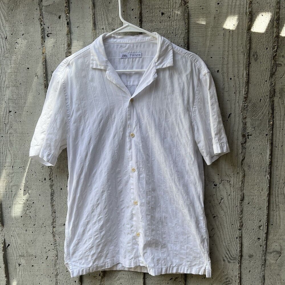 Zara Men's Relaxed FIt Textured Button Up Shift Sz M Resort Coastal Euro Summer